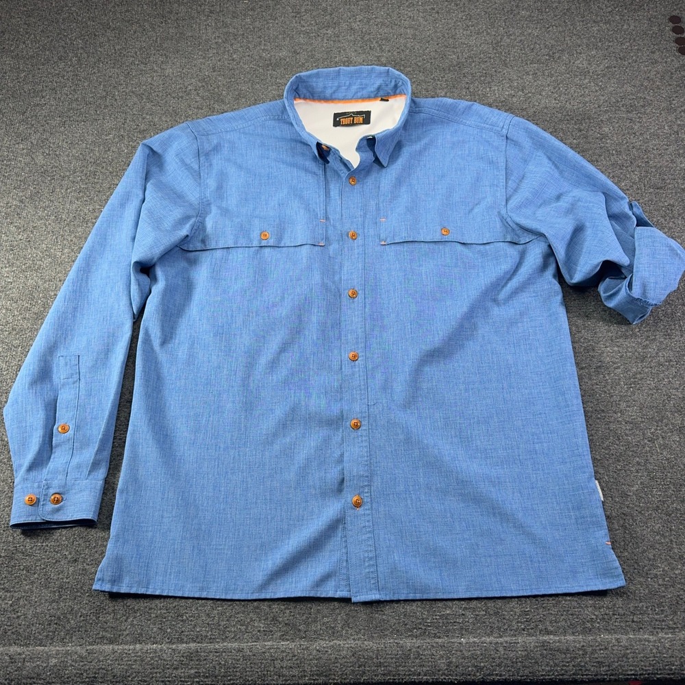 Orvis Trout Bum Mens Large Blue Fishing Shirt Long Sleeve Ventilated Button Up